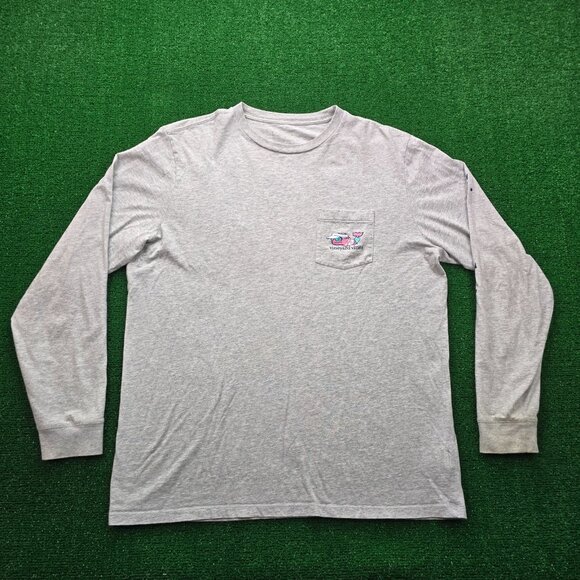 Vineyard Vines Shirt Mens Large Gray Long Sleeve Vacation Sunglasses Pocket Tee - Picture 3 of 9